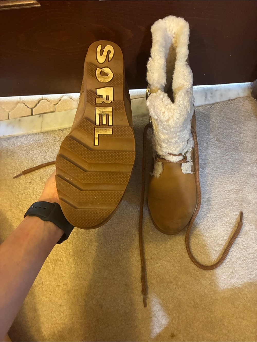 Sorel Tan Lace-Up Shearling Lined and Trim Women's Boot